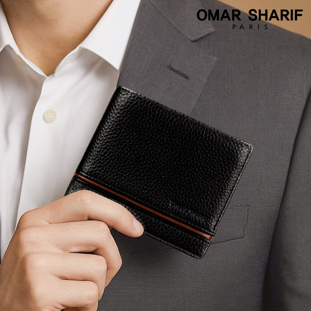 Omasharip Line Point Genuine Cowhide Leather Men's Wallet OS6556