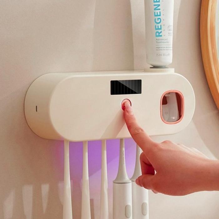 OfficeLink PureOn Toothbrush Sanitizer Solar Charging Wireless UVC Beige Toothbrush Sanitizer Home T