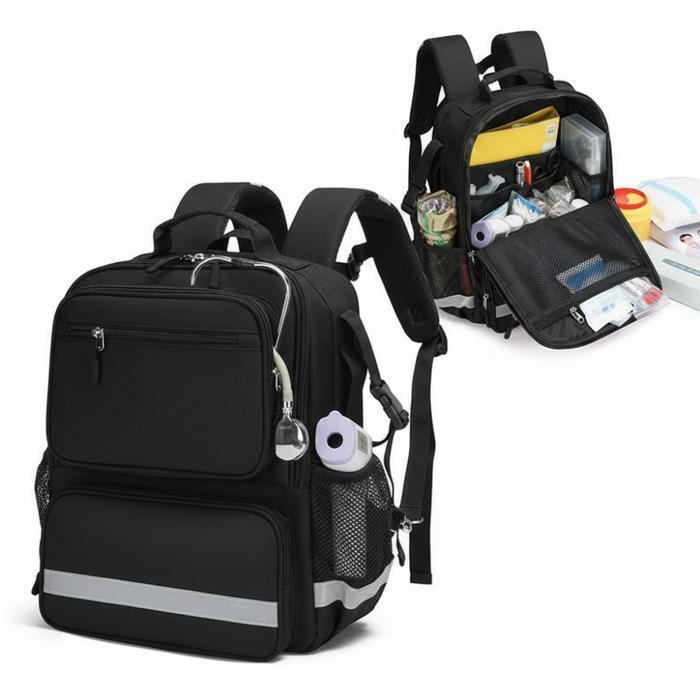 Globalwageezelab Black Backpack Style First Aid Kit Portable Medical Bag (43253974)