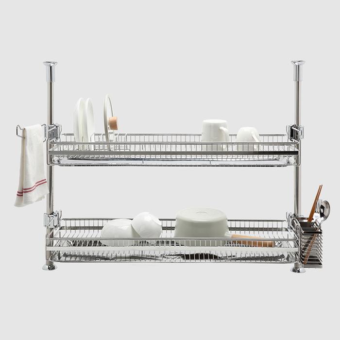 DM Shop compressed pillar-style dishwasher drying rack 304 stainless steel 2-tier 800 mm sink cabine