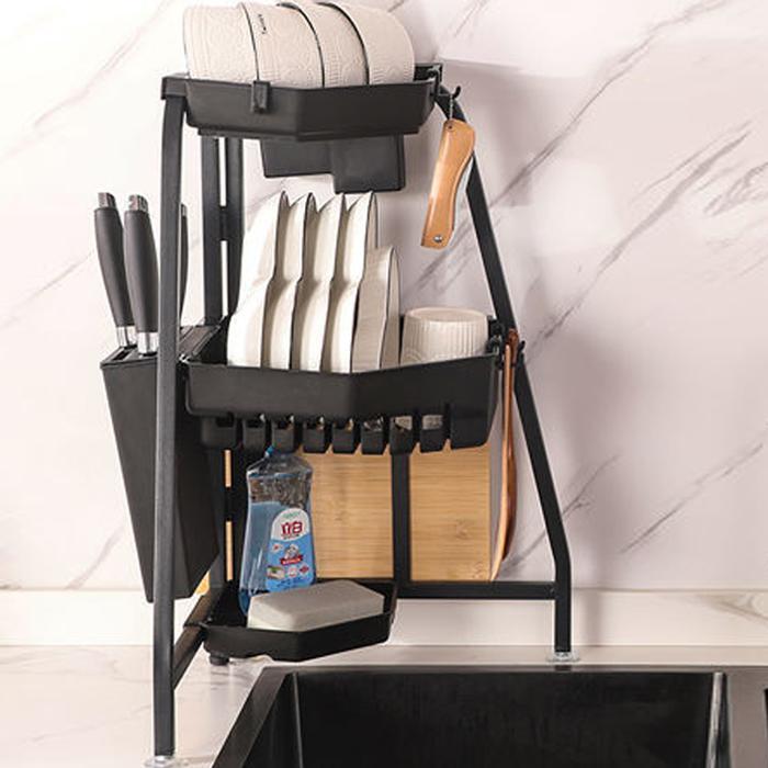 OurLiving 3-tier drip-resistant corner drying rack dishholder Z3 (Black) (28269460)