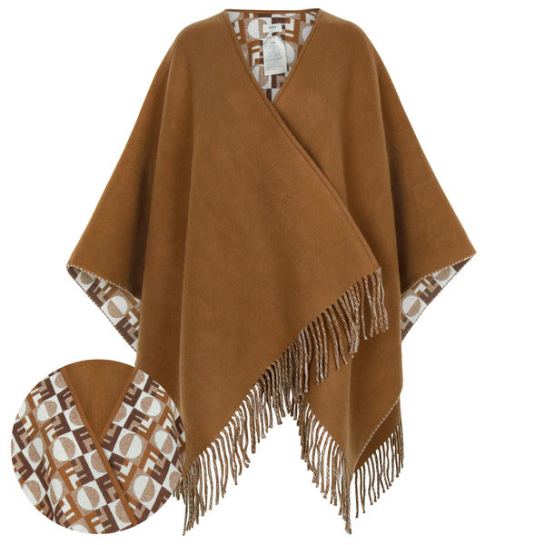 PENDEI Wool Cashmere Reversible Camel Women's Poncho Cape FXX808 AYKT F0X2L