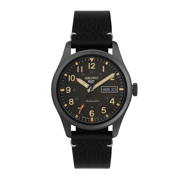 Seiko 5 Men's Black Automatic Leather Watch SRPG41