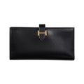 Hermes Blue Canvas Classic Box Bag CF Black Women's Leather Wallet H015016CC 89