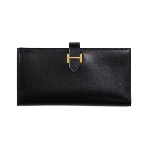 Hermes Blue Canvas Classic Box Bag CF Black Women's Leather Wallet H015016CC 89