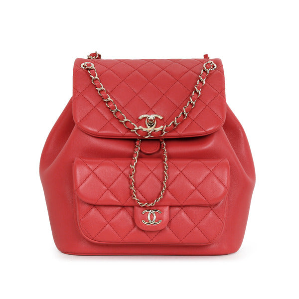 Chanel Coral Red Dumbbell Quilted Backpack AS3618