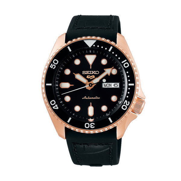 Seiko Men's Black Gold Automatic Rubber Watch SRPD76K1