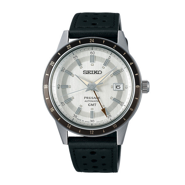 Seiko Presage Men's Black Silver Automatic Leather Watch SSK011J1