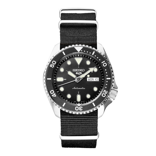 Seiko Seiko5 Sports Men Black Silver NATO Watch SRPD89