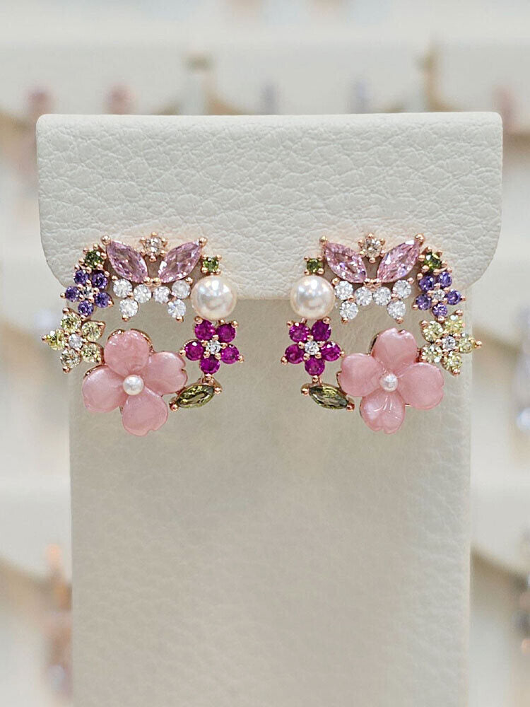 Intercru Volare Rose Multiflower Silver Stud Earrings SSS1714