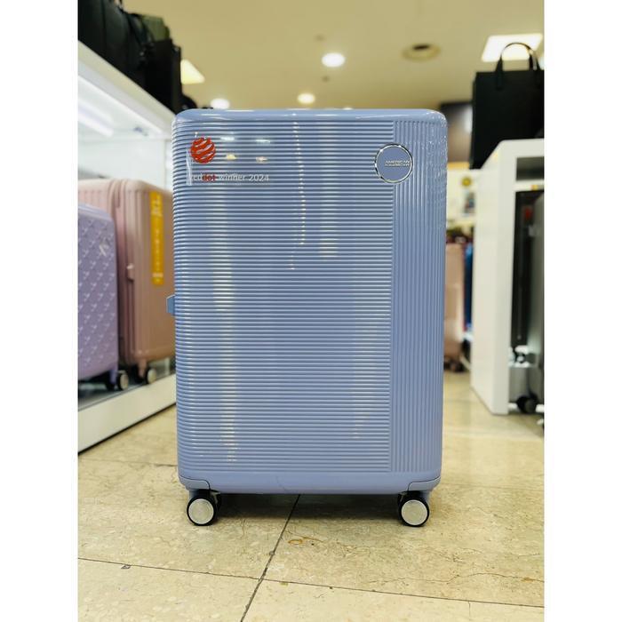 American Tourister Savezone 07 Carbonate 28 inch large expandable carrier with blue cover and cup ho