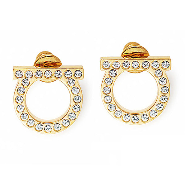 Laprima [FERRAGAMO] Ferragamo Ganccini Crystal Earrings 76-0122 GOLD 696573