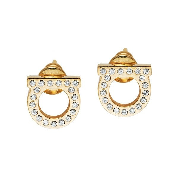 FERRAGAMO Ganzini Crystal Earrings 76-0123 GOLD 696576