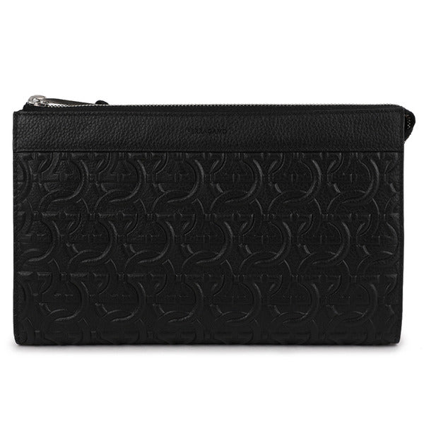 Rafia Ferragamo Giancini Travel Embossed Clutch 24-1483 BLACK 769473