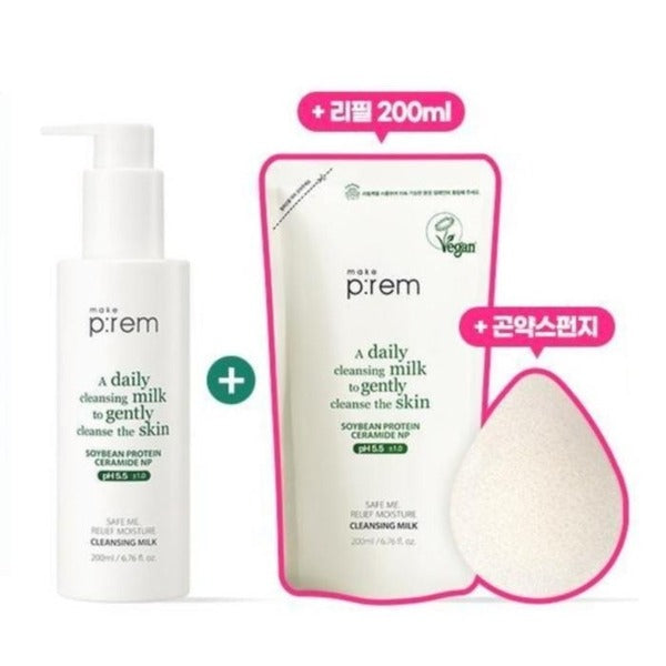 KtAlphaShop MakeFrem Moisture Vegan Cleansing Milk 200ml+Refill 200ml+Bamboo Sponge