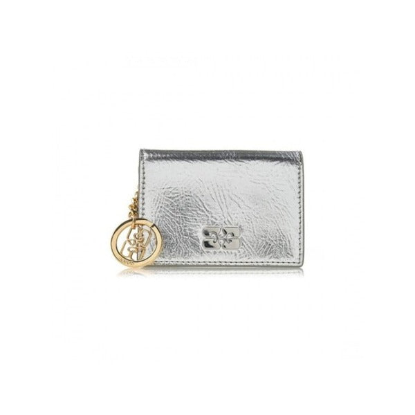 Ganni Silver Metallic Card Holder Bow A6393 018