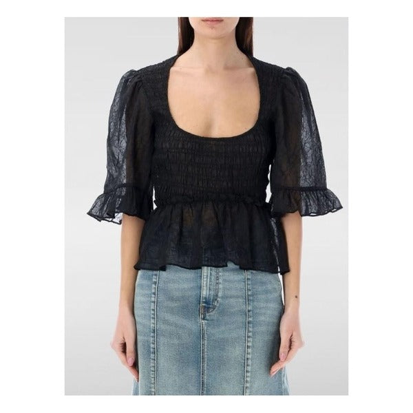 LaPrima Gani Black Crinkle Jojet Smock Blouse Smoke F8611 099
