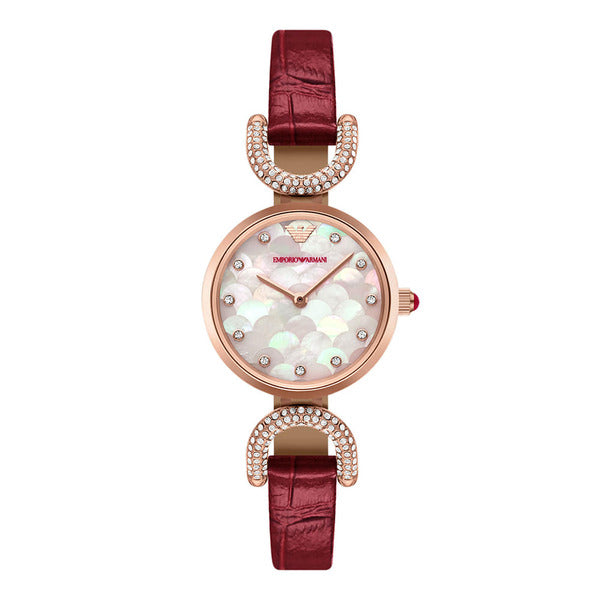 Armani AR11737 mother-of-pearl women's leather watch