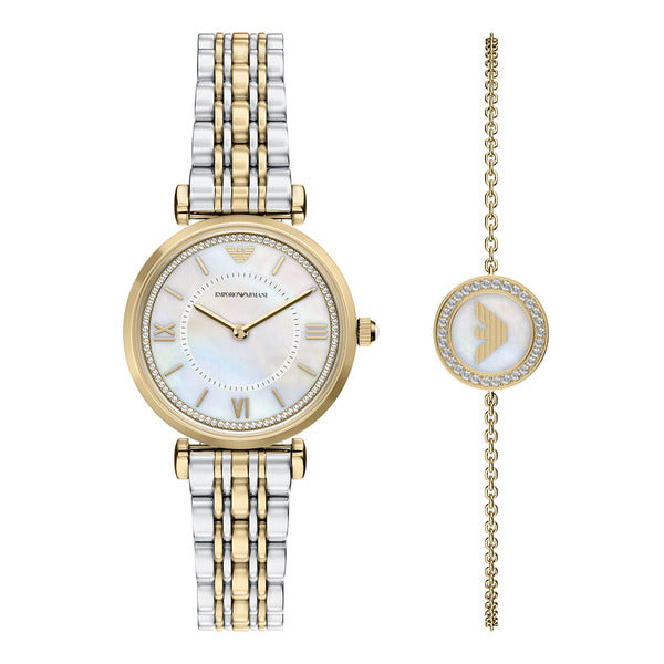Armani AR80086SET (Gianni) Gianni Mother-of-Pearl Bracelet Set Women's Metal Watch