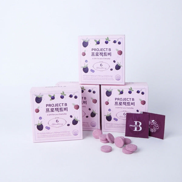 Project Bee 6 Types Blackberries High Concentration Chewable 4 Boxes (Vitamin C Lactic Acid Bacteria