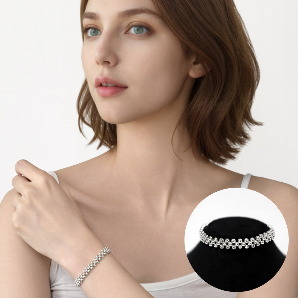 TANDY Women's 925 Silver Three-row Volume Pearl Bracelet TDB508